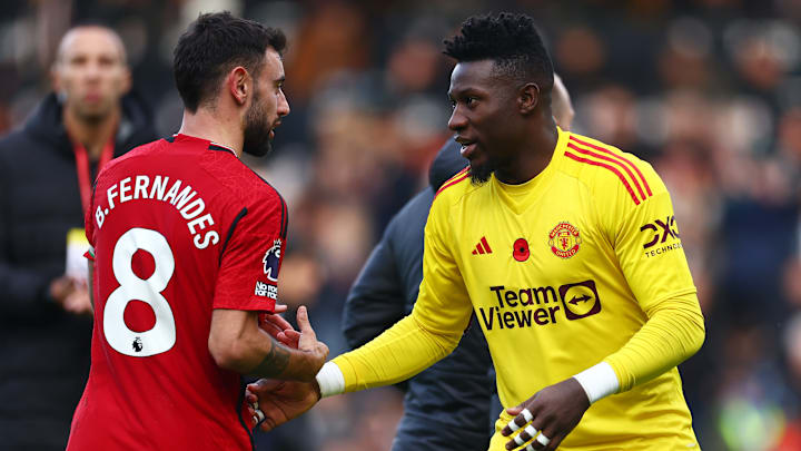 Bruno Fernandes (left) was quick to defend Manchester United goalkeeper Andre Onana