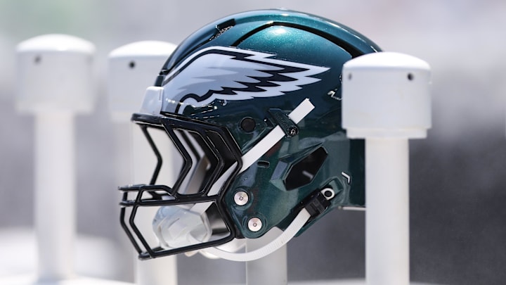 Aug 16, 2025; Philadelphia, Pennsylvania, USA; Philadelphia Eagles helmet on the bench during a game against the Cleveland Browns at Lincoln Financial Field. Mandatory Credit: Bill Streicher-Imagn Images Aug 16, 2025; Philadelphia, Pennsylvania, USA; Philadelphia Eagles helmet on the bench during a game against the Cleveland Browns at Lincoln Financial Field. Mandatory Credit: Bill Streicher-Imagn Images