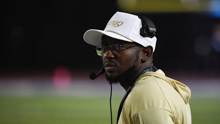 Coronado head coach DJ Mann watches his team on the sideline against Frenship in a non-district