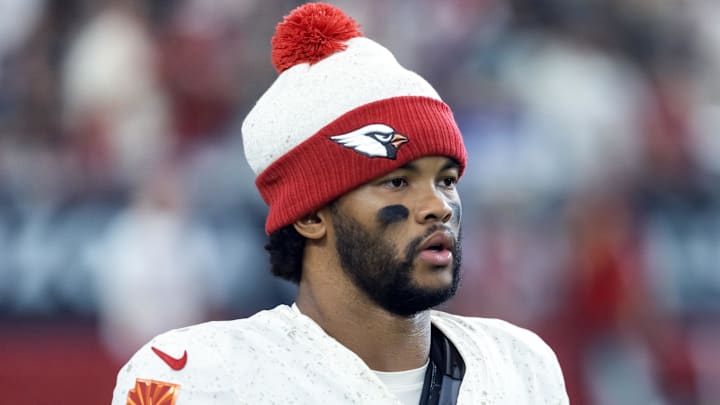 Sep 25, 2025; Glendale, Arizona, USA; Arizona Cardinals quarterback Kyler Murray (1) against the Seattle Seahawks at State Farm Stadium. Mandatory Credit: Mark J. Rebilas-Imagn Images