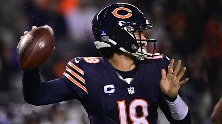 Chicago Bears quarterback Caleb Williams (18) passes the ball against the Seattle Seahawks during the first quarter at Soldier Field. Chicago Bears quarterback Caleb Williams (18) passes the ball against the Seattle Seahawks during the first quarter at Soldier Field.