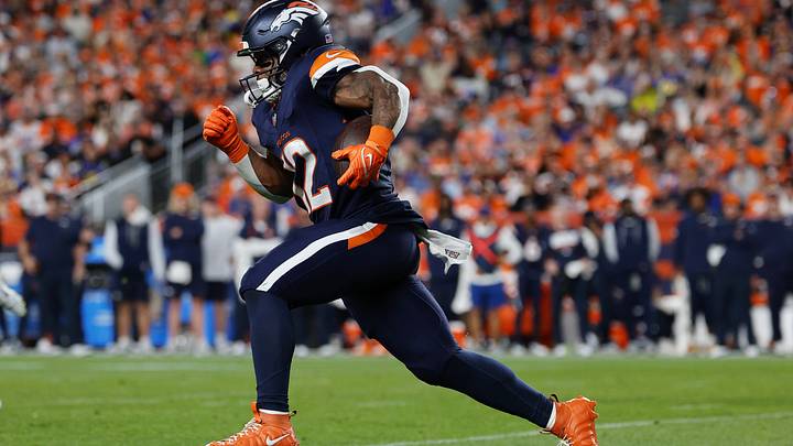Sep 27, 2026; Denver, Colorado, USA; Denver Broncos running back RJ Harvey (12) runs against the Los Angeles Rams during the first half at Empower Field at Mile High. Mandatory Credit: Isaiah J. Downing-Imagn Images Sep 27, 2026; Denver, Colorado, USA; Denver Broncos running back RJ Harvey (12) runs against the Los Angeles Rams during the first half at Empower Field at Mile High. Mandatory Credit: Isaiah J. Downing-Imagn Images