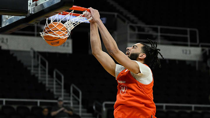 Mar 19, 2025; Providence, RI, USA; Clemson Tigers center Christian Reeves (14) practices at Amica Mutual Pavilion. Mandatory Credit: Eric Canha-Imagn Images