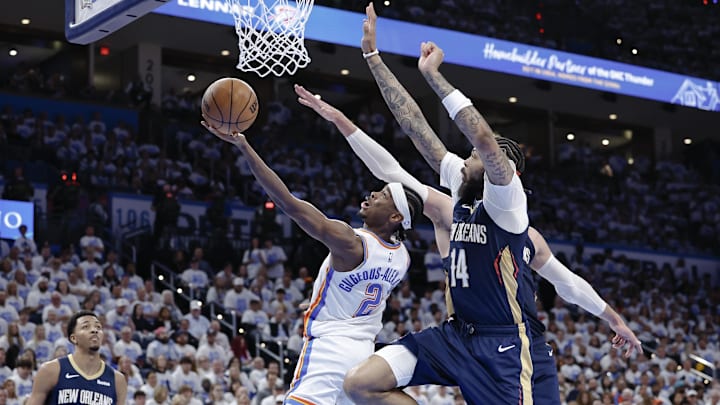 Apr 21, 2024; Oklahoma City, Oklahoma, USA; Oklahoma City Thunder guard Shai Gilgeous-Alexander (2)