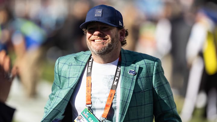 Feb 8, 2026; Santa Clara, CA, USA; Seattle Seahawks general manager John Schneider looks on before Super Bowl LX against the New England Patriots at Levi's Stadium.