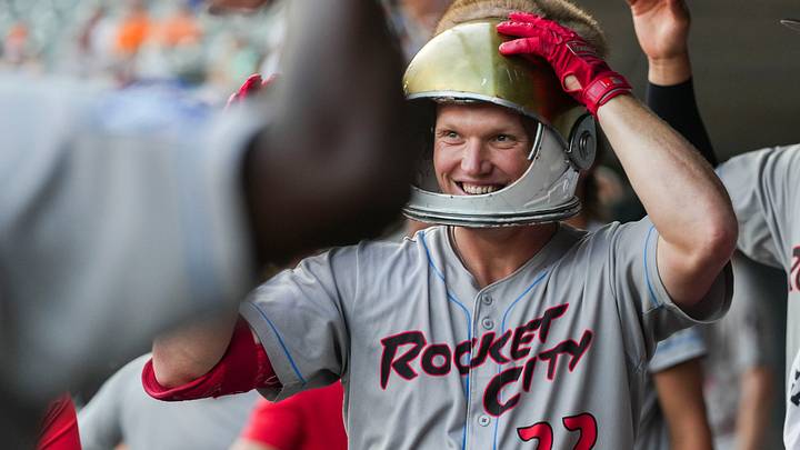 Trash Pandas outfielder Tucker Flint (22) celebrates with teammates after hitting a home run during a Knoxville Smokies playoff game in the Southern League Divisional Series against Rocket City Trash Pandas at Covenant Health Park in Knoxville, Tenn., on Sept. 17, 2026. Trash Pandas outfielder Tucker Flint (22) celebrates with teammates after hitting a home run during a Knoxville Smokies playoff game in the Southern League Divisional Series against Rocket City Trash Pandas at Covenant Health Park in Knoxville, Tenn., on Sept. 17, 2026.