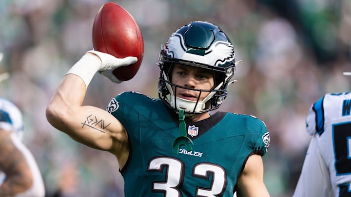 Dec 8, 2024; Philadelphia, Pennsylvania, USA; Philadelphia Eagles cornerback Cooper DeJean (33) plays against the Carolina Panthers during the first quarter at Lincoln Financial Field. Mandatory Credit: Bill Streicher-Imagn Images Dec 8, 2024; Philadelphia, Pennsylvania, USA; Philadelphia Eagles cornerback Cooper DeJean (33) plays against the Carolina Panthers during the first quarter at Lincoln Financial Field. Mandatory Credit: Bill Streicher-Imagn Images