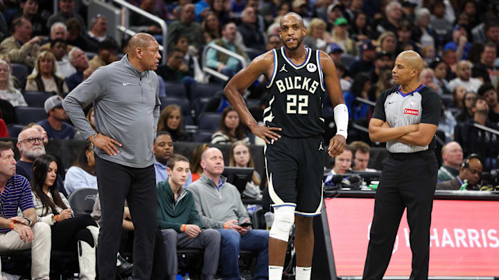 Jan 10, 2025; Orlando, Florida, USA;Milwaukee Bucks forward Khris Middleton (22) looks on against the Orlando Magic in the fourth quarter  at Kia Center. Mandatory Credit: Nathan Ray Seebeck-Imagn Images