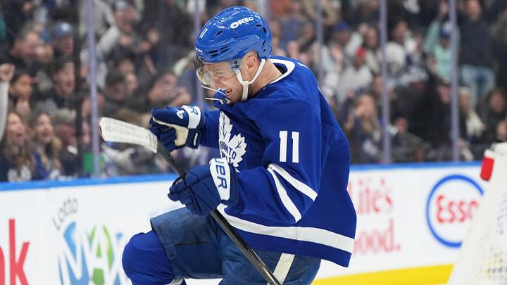 Dec 15, 2024; Toronto, Ontario, CAN; Toronto Maple Leafs center Max Domi (11) celebrates after scoring a goal against the against the Buffalo Sabres during the first period at Scotiabank Arena. Mandatory Credit: Nick Turchiaro-Imagn Images Dec 15, 2024; Toronto, Ontario, CAN; Toronto Maple Leafs center Max Domi (11) celebrates after scoring a goal against the against the Buffalo Sabres during the first period at Scotiabank Arena. Mandatory Credit: Nick Turchiaro-Imagn Images