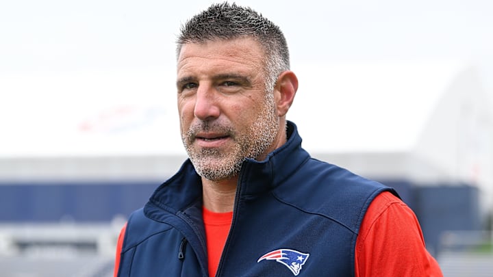Jun 9, 2025; Foxborough, MA, USA; New England Patriots head coach Mike Vrabel leaves the practice fields after minicamp at Gillette Stadium. Mandatory Credit: Eric Canha-Imagn Images