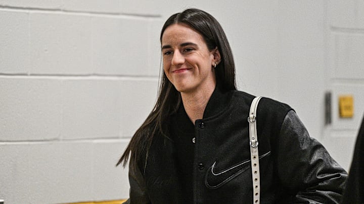 Feb 2, 2025; Iowa City, Iowa, USA; Former Iowa Hawkeyes player Caitlin Clark enters Carver-Hawkeye Arena before the game against the USC Trojans. The Hawkeyes will be retiring the jersey of Clark after the game. Mandatory Credit: Jeffrey Becker-Imagn Images Feb 2, 2025; Iowa City, Iowa, USA; Former Iowa Hawkeyes player Caitlin Clark enters Carver-Hawkeye Arena before the game against the USC Trojans. The Hawkeyes will be retiring the jersey of Clark after the game. Mandatory Credit: Jeffrey Becker-Imagn Images