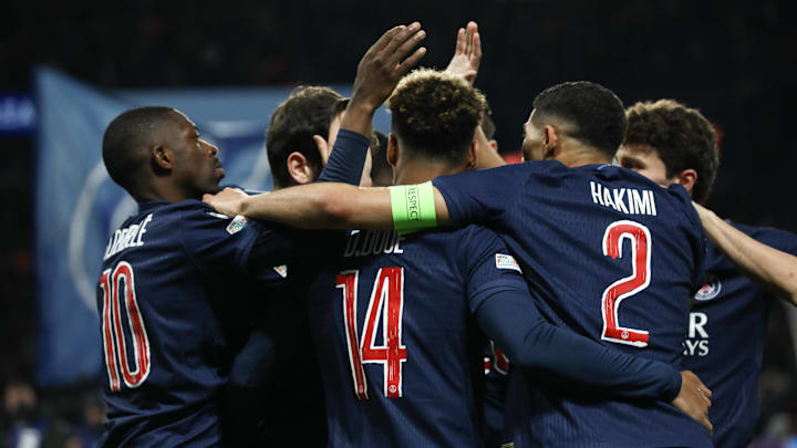 PSG's players celebrate hitting back against Aston Villa in their Champions League quarterfinal PSG's players celebrate hitting back against Aston Villa in their Champions League quarterfinal