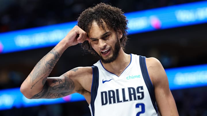 Oct 10, 2024; Dallas, Texas, USA; Dallas Mavericks center Dereck Lively II (2) reacts during the second half against the Utah Jazz at American Airlines Center. Mandatory Credit: Kevin Jairaj-Imagn Images Oct 10, 2024; Dallas, Texas, USA; Dallas Mavericks center Dereck Lively II (2) reacts during the second half against the Utah Jazz at American Airlines Center. Mandatory Credit: Kevin Jairaj-Imagn Images