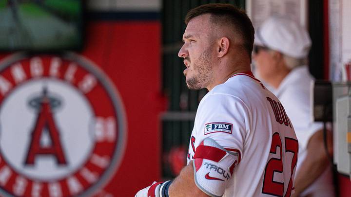 Aug 26, 2026; Anaheim, California, USA; Los Angeles Angels center fielder Mike Trout (27) during a game against the Cleveland Guardians at Angel Stadium. Mandatory Credit: Jon Endow-Imagn Images Aug 26, 2026; Anaheim, California, USA; Los Angeles Angels center fielder Mike Trout (27) during a game against the Cleveland Guardians at Angel Stadium. Mandatory Credit: Jon Endow-Imagn Images