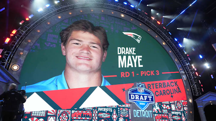 Apr 25, 2024; Detroit, MI, USA; North Carolina Tar Heels quarterback Drake Maye is selected as the
