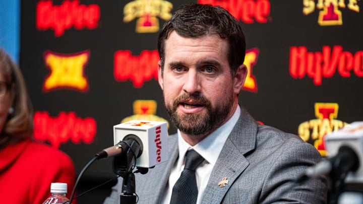 Jimmy Rogers speaks during his introductory press conference as Iowa State’s new head football coach on Dec. 8, 2025, at Iowa State University in Ames, IA. Jimmy Rogers speaks during his introductory press conference as Iowa State’s new head football coach on Dec. 8, 2025, at Iowa State University in Ames, IA.