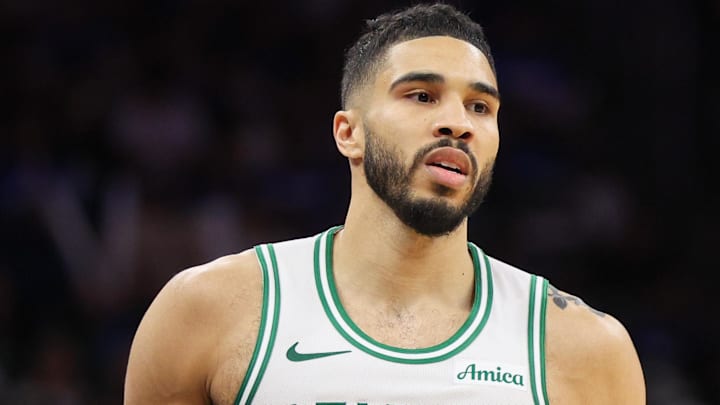 Boston Celtics forward Jayson Tatum (0) looks on against the Orlando Magic in the fourth quarter during game four of first round for the 2025 NBA Playoffs at Kia Center.