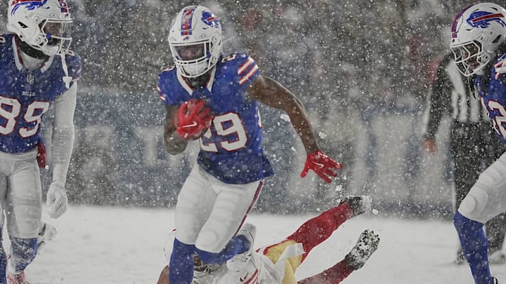 Bills Brandon Codrington avoids the tackle while carrying the ball during second half action of their home game against the San Francisco 49ers in Orchard Park on Dec. 1, 2024. Bills Brandon Codrington avoids the tackle while carrying the ball during second half action of their home game against the San Francisco 49ers in Orchard Park on Dec. 1, 2024.