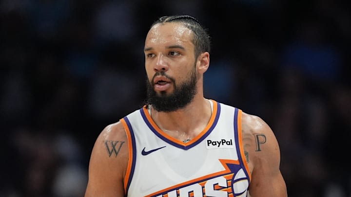 Apr 2, 2026; Charlotte, North Carolina, USA; Phoenix Suns guard/forward Dillon Brooks (3) brings the ball up court against the Charlotte Hornets during the second quarter at Spectrum Center. Mandatory Credit: Jim Dedmon-Imagn Images
