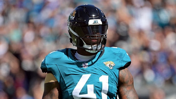 Oct 15, 2023; Jacksonville, Florida, USA; Jacksonville Jaguars outside linebacker Josh Allen (41)