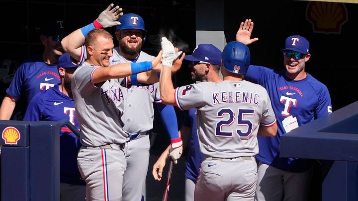 Rangers pinch runner Jarred Kelenic. Rangers pinch runner Jarred Kelenic.