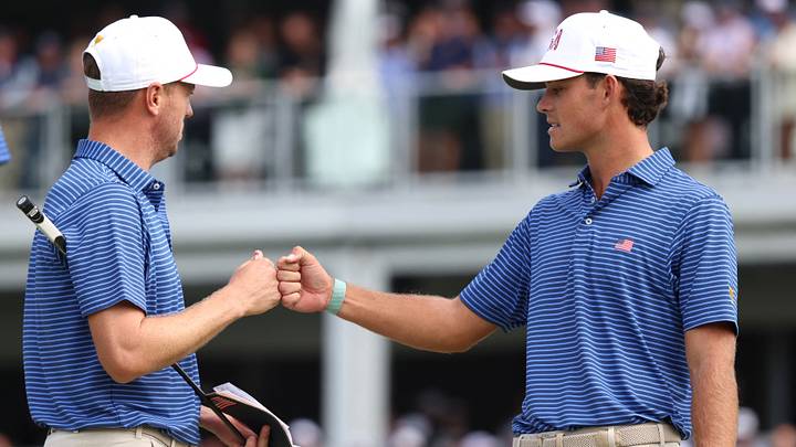 Jackson Koivun and Justin Thomas teamed up to get a 4-and-3 win in their match on Thursday. Jackson Koivun and Justin Thomas teamed up to get a 4-and-3 win in their match on Thursday.