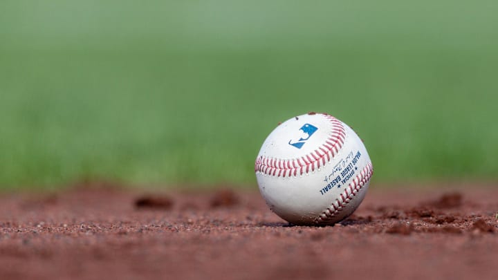 Jul 27, 2025; San Francisco, California, USA; A MLB baseball sits on the infield during the game between the San Francisco Giants and the New York Mets at Oracle Park. Mandatory Credit: Bob Kupbens-Imagn Images Jul 27, 2025; San Francisco, California, USA; A MLB baseball sits on the infield during the game between the San Francisco Giants and the New York Mets at Oracle Park. Mandatory Credit: Bob Kupbens-Imagn Images
