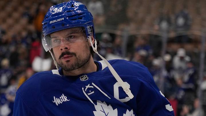 Mar 12, 2026; Toronto, Ontario, CAN; Toronto Maple Leafs forward Auston Matthews (34) skates during warm up before a game against the Anaheim Ducks at Scotiabank Arena. Mandatory Credit: John E. Sokolowski-Imagn Images