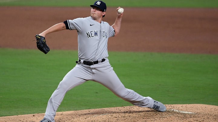 Oct 9, 2020; San Diego, California, USA; New York Yankees relief pitcher Zack Britton (53) throws