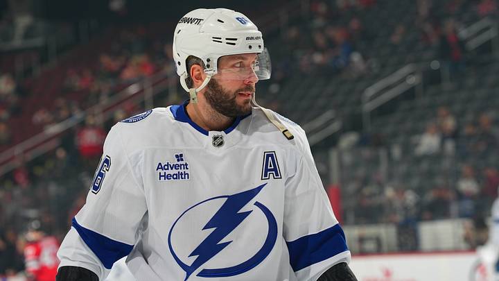 Nikita Kucherov prepares to play against the New Jersey Devils Nikita Kucherov prepares to play against the New Jersey Devils