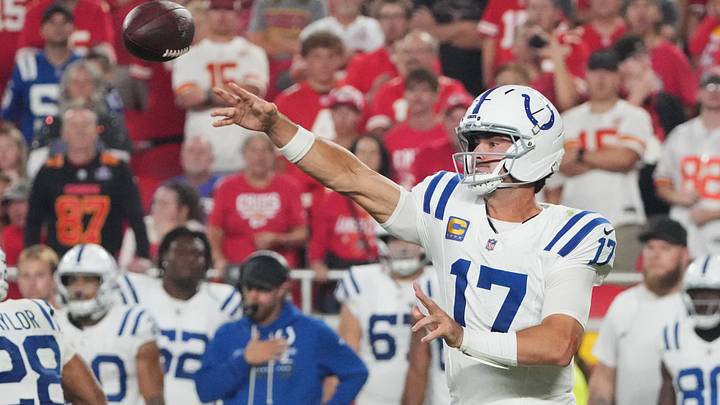 Sep 20, 2026; Kansas City, Missouri, USA; Indianapolis Colts quarterback Daniel Jones (17) passes the ball against the Kansas City Chiefs during the fourth quarter at GEHA Field at Arrowhead Stadium. Mandatory Credit: Denny Medley-Imagn Images Sep 20, 2026; Kansas City, Missouri, USA; Indianapolis Colts quarterback Daniel Jones (17) passes the ball against the Kansas City Chiefs during the fourth quarter at GEHA Field at Arrowhead Stadium. Mandatory Credit: Denny Medley-Imagn Images