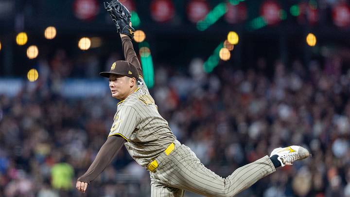 Sep 11, 2026; San Francisco, California, USA;  San Diego Padres pitcher Yuki Matsui (1) throws a pitch during the sixth inning against the San Francisco Giants at Oracle Park.  Mandatory Credit: Bob Kupbens-Imagn Images