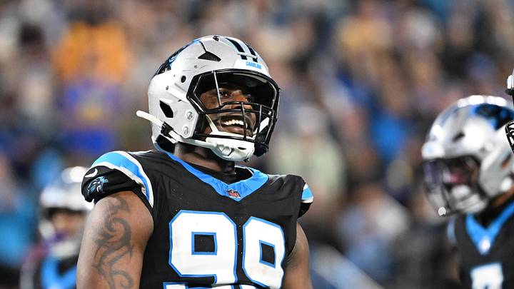 Carolina Panthers defensive tackle Tershawn Wharton (99) reacts in the third quarter 