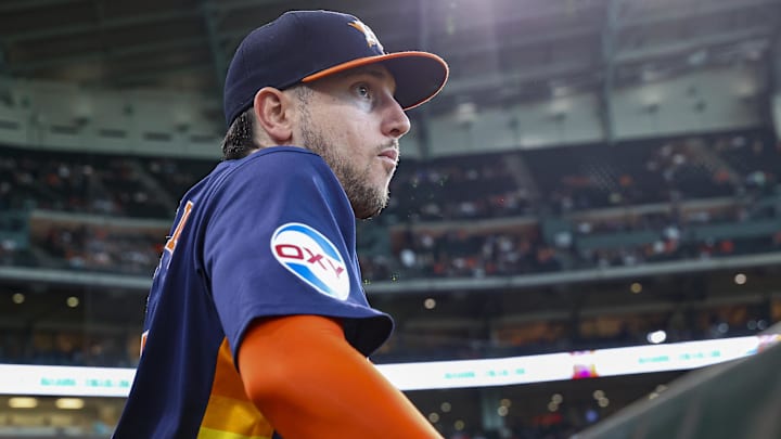 Sep 8, 2024; Houston, Texas, USA; Houston Astros designated hitter Kyle Tucker (30) walks out of the dugout before the game against the Arizona Diamondbacks at Minute Maid Park