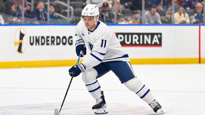 Mar 28, 2026; St. Louis, Missouri, USA; Toronto Maple Leafs center Max Domi (11) controls the puck against the St. Louis Blues during the first period at Enterprise Center. Mandatory Credit: Jeff Curry-Imagn Images Mar 28, 2026; St. Louis, Missouri, USA; Toronto Maple Leafs center Max Domi (11) controls the puck against the St. Louis Blues during the first period at Enterprise Center. Mandatory Credit: Jeff Curry-Imagn Images