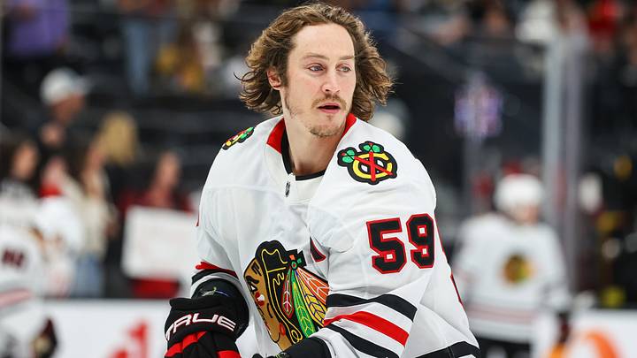 Sep 29, 2026; Las Vegas, Nevada, USA; Chicago Blackhawks left wing Tyler Bertuzzi (59) warms up before the game against the Vegas Golden Knights at T-Mobile Arena. Mandatory Credit: Christopher Trim-Imagn Images Sep 29, 2026; Las Vegas, Nevada, USA; Chicago Blackhawks left wing Tyler Bertuzzi (59) warms up before the game against the Vegas Golden Knights at T-Mobile Arena. Mandatory Credit: Christopher Trim-Imagn Images