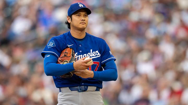 Jun 24, 2026; Minneapolis, Minnesota, USA; Los Angeles Dodgers starting pitcher Shohei Ohtani (17) looks on before delivering a pitch against the Minnesota Twins in the first inning at Target Field. Mandatory Credit: Jesse Johnson-Imagn Images