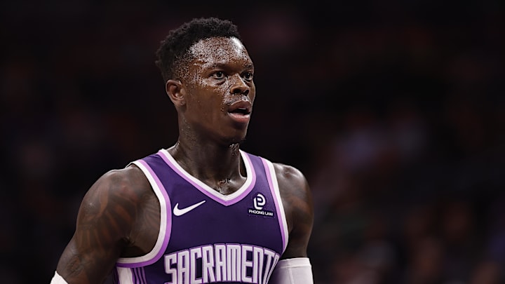 Nov 12, 2025; Sacramento, California, USA; Sacramento Kings guard Dennis Schroder (17) between plays against the Atlanta Hawks during the first quarter at Golden 1 Center.
