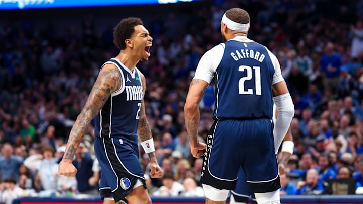 Feb 10, 2024; Dallas, Texas, USA; Dallas Mavericks forward P.J. Washington (25) celebrates with