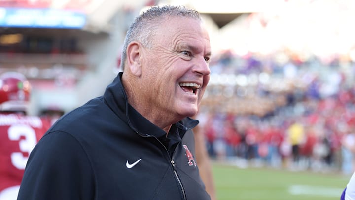 Arkansas Razorbacks coach Sam Pittman before a game with the LSU Tigers at Razorback Stadium.