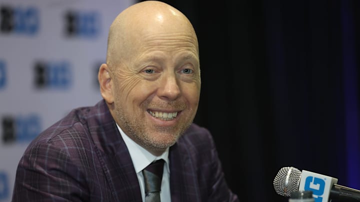 Oct 9, 2025; Rosemont, IL, USA; UCLA head coach Mick Cronin speaks during Big Ten Men’s Basketball Media Days at the Donald E. Stephens Convention Center. Mandatory Credit: Talia Sprague-Imagn Images