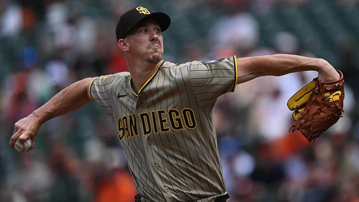 Jun 14, 2026; Baltimore, Maryland, USA;  San Diego Padres pitcher Walker Buehler (10) pitches in the second inning against the Baltimore Orioles at Oriole Park at Camden Yards. Mandatory Credit: Jamie Sabau-Imagn Images