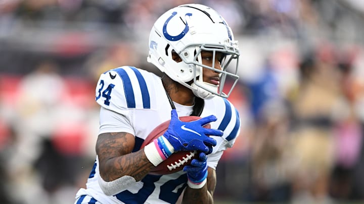 Nov 6, 2022; Foxborough, Massachusetts, USA; Indianapolis Colts cornerback Isaiah Rodgers (34).