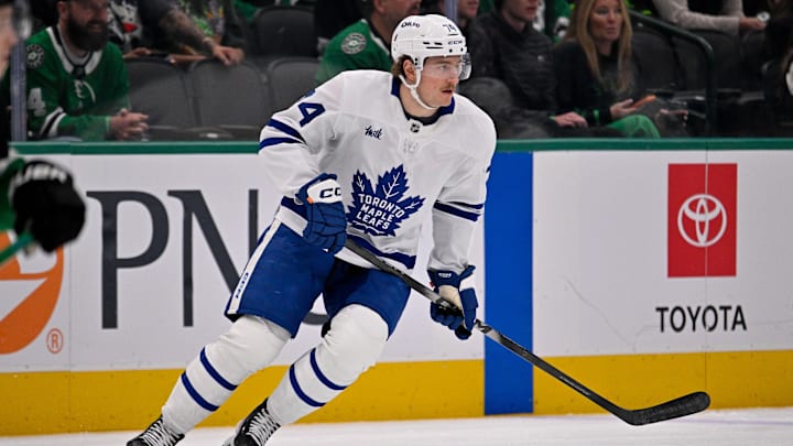Dec 21, 2025; Dallas, Texas, USA; Toronto Maple Leafs center Bobby McMann (74) skates against the Dallas Stars during the game at the American Airlines Center. Mandatory Credit: Jerome Miron-Imagn Images Dec 21, 2025; Dallas, Texas, USA; Toronto Maple Leafs center Bobby McMann (74) skates against the Dallas Stars during the game at the American Airlines Center. Mandatory Credit: Jerome Miron-Imagn Images