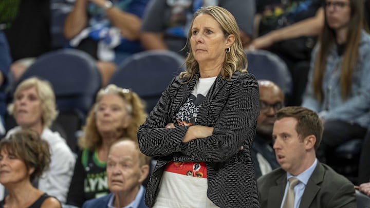 Sep 21, 2025; Minneapolis, Minnesota, USA; Minnesota Lynx head coach Cheryl Reeve looks on against the Phoenix Mercury in the second half during game one of the second round for the 2025 WNBA Playoffs at Target Center. Mandatory Credit: Jesse Johnson-Imagn Images Sep 21, 2025; Minneapolis, Minnesota, USA; Minnesota Lynx head coach Cheryl Reeve looks on against the Phoenix Mercury in the second half during game one of the second round for the 2025 WNBA Playoffs at Target Center. Mandatory Credit: Jesse Johnson-Imagn Images