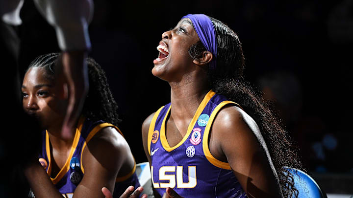 Mar 30, 2025; Spokane, WA, USA; LSU Lady Tigers guard Flau'Jae Johnson (4) looks on during introduction during the Elite 8 NCAA Tournament basketball game against the UCLA Bruinsat Spokane Arena. Mandatory Credit: James Snook-Imagn Images Mar 30, 2025; Spokane, WA, USA; LSU Lady Tigers guard Flau'Jae Johnson (4) looks on during introduction during the Elite 8 NCAA Tournament basketball game against the UCLA Bruinsat Spokane Arena. Mandatory Credit: James Snook-Imagn Images