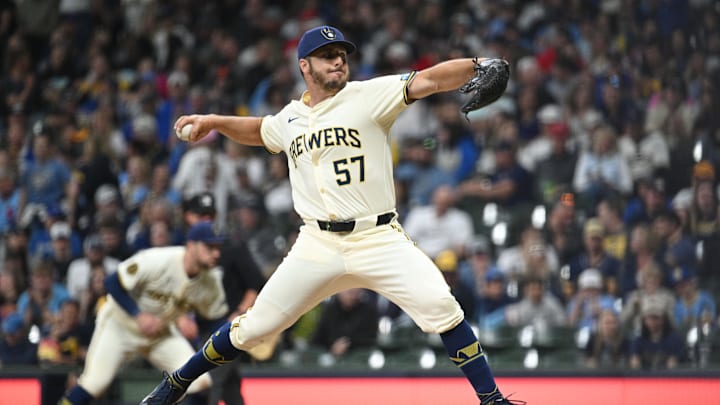 May 10, 2024; Milwaukee, Wisconsin, USA; Milwaukee Brewers pitcher Kevin Herget (57) delivers a pitch against the St. Louis Cardinals int he seventh inning at American Family Field. Mandatory Credit: Michael McLoone-Imagn Images May 10, 2024; Milwaukee, Wisconsin, USA; Milwaukee Brewers pitcher Kevin Herget (57) delivers a pitch against the St. Louis Cardinals int he seventh inning at American Family Field. Mandatory Credit: Michael McLoone-Imagn Images