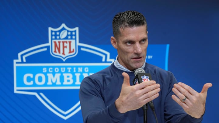 Feb 27, 2025; Indianapolis, IN, USA; Houston Texans general manager Nick Caserio speaks during the 2025 NFL Scouting Combine at the Indiana Convention Center. Mandatory Credit: Kirby Lee-Imagn Images
