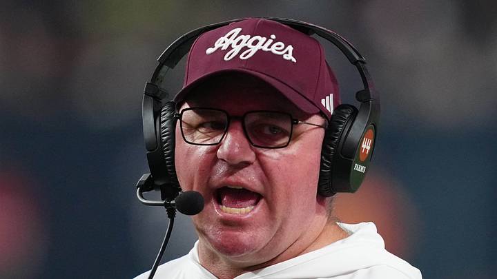 Texas A&M Aggies head coach Mike Elko reacts against the Southern California Trojans in the second half at Allegiant Stadium. Texas A&M Aggies head coach Mike Elko reacts against the Southern California Trojans in the second half at Allegiant Stadium.