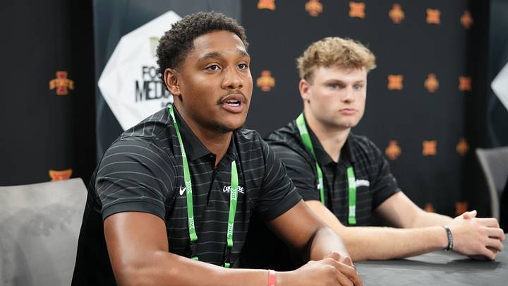 Jul 8, 2026; Frisco, TX, USA; Iowa State quarterback Jaylen Raynor speaks with reporters during Big 12 Conference Football Media Days at The Star. Mandatory Credit: Raymond Carlin III-Imagn Images Jul 8, 2026; Frisco, TX, USA; Iowa State quarterback Jaylen Raynor speaks with reporters during Big 12 Conference Football Media Days at The Star. Mandatory Credit: Raymond Carlin III-Imagn Images